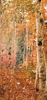 Vibrant autumn forest with raindrops on leaves in mobile wallpaper.