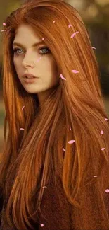 Redhead woman in autumn scenery mobile wallpaper.