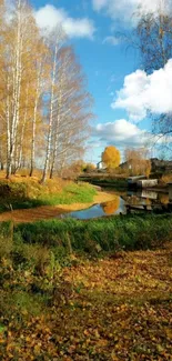 Scenic autumn river with vibrant trees.