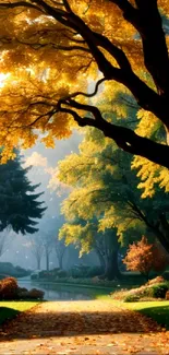 Woman with antler hat reads by a lake in autumn hues.