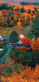 Autumn village with colorful foliage and scenic landscape.