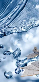 Fantasy aviation and water splash wallpaper in blue tones.