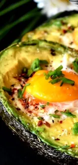 Avocado halves with baked eggs on a plate.