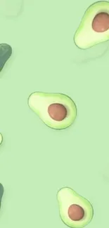 Light green phone wallpaper with avocado illustrations.