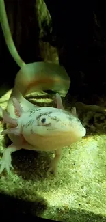 An axolotl in an underwater setting, perfect for unique mobile wallpaper.