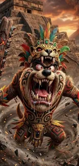 Aztec warrior fantasy art with vibrant details