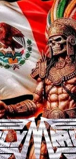 Aztec warrior with Mexican flag vibrant wallpaper.