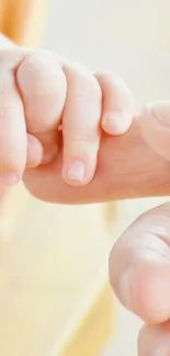 Baby hand holding an adult's finger softly.