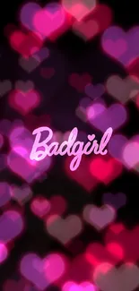 Mobile wallpaper with 'Badgirl' in pink on a black background.