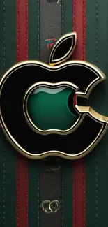 Luxury apple icon on dark green patterned background.