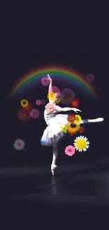 Ballerina with rainbow on dark background wallpaper.