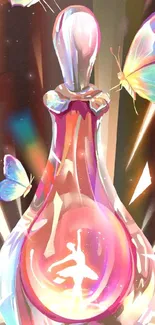 Colorful glass bottle with dancer and butterflies.