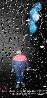 Mobile wallpaper with balloons and rain effect.