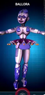 Ballora animatronic character on mobile screen with blue background.