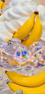 Bananas with crystal and whipped cream art wallpaper.