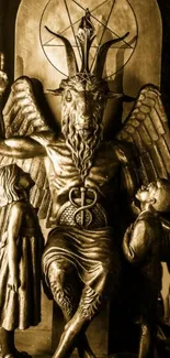 Gothic statue of Baphomet with sepia tones, perfect for mystical wallpaper.