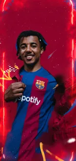 Barcelona player in red and blue fiery design wallpaper.