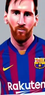 Illustration of a famous Barcelona football player wearing the team jersey.