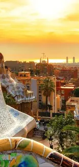 Vibrant Barcelona sunset cityscape with architectural beauty.