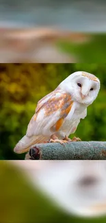 Barn owl perched with a vibrant green background.