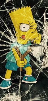 Cartoon character Bart with cracked screen for mobile wallpaper.