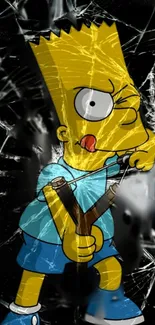 Animated Bart Simpson with cracked glass effect background.