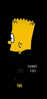 Bart Simpson with trippy life text on dark background.