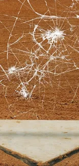 Home plate on a baseball field with brown clay surface.