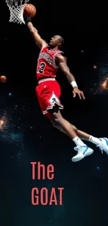 Basketball dunk with space background wallpaper.