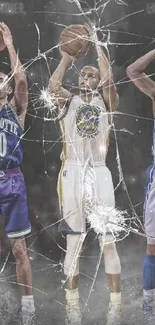 Basketball players in shattered glass theme wallpaper.