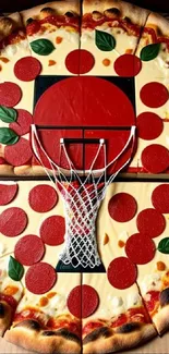 Basketball-themed pizza mobile wallpaper with hoop design.