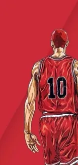 Basketball player with red jersey and background.