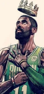 Illustration of a basketball player in green with a crown.