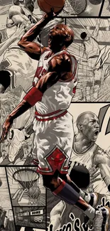 Dynamic comic-style basketball wallpaper with a player in action.