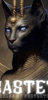 Mystical image of Bastet, cat goddess, with intricate details and enchanting eyes.