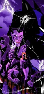 Batman animated wallpaper with striking purple tones.