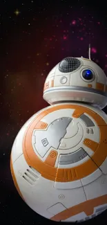 BB-8 droid in galaxy with starry background.