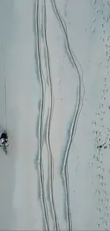 Aerial view of bicycle on serene beach with ocean waves.