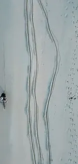 Aerial view of bike on serene sandy beach with ocean waves.