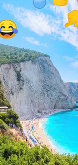 Scenic beach cliff with blue waters and vibrant landscape.