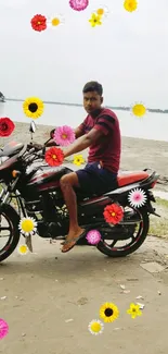 Man on motorbike by the beach, enjoying a scenic ride.