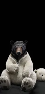 Unique bear in a costume with black background wallpaper.