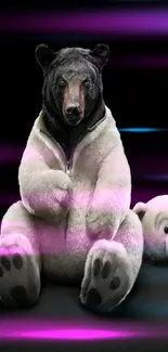 Creative bear in a polar bear suit on a dark background wallpaper.