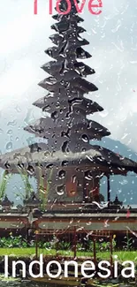 Bali temple with lush landscape and tranquil water.