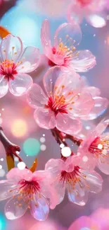 Cherry blossom flowers with bokeh background, vibrant and pink.