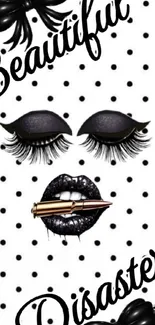 Beautiful Disaster wallpaper with artistic design and bold makeup accents.