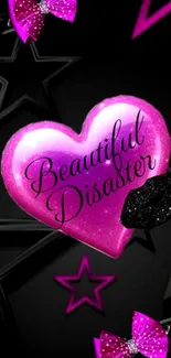 Pink heart wallpaper with 'Beautiful Disaster'.