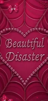Heart-shaped pink wallpaper with text 'Beautiful Disaster'.
