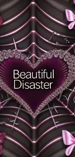 Gothic heart wallpaper with pink bows.