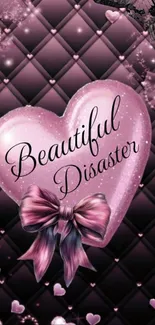 Heart design with 'Beautiful Disaster' text on pink quilted background.